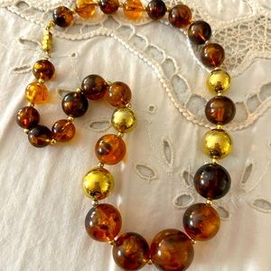 Vintage Amber Lucite Barrel Clasp Large Bead Necklace